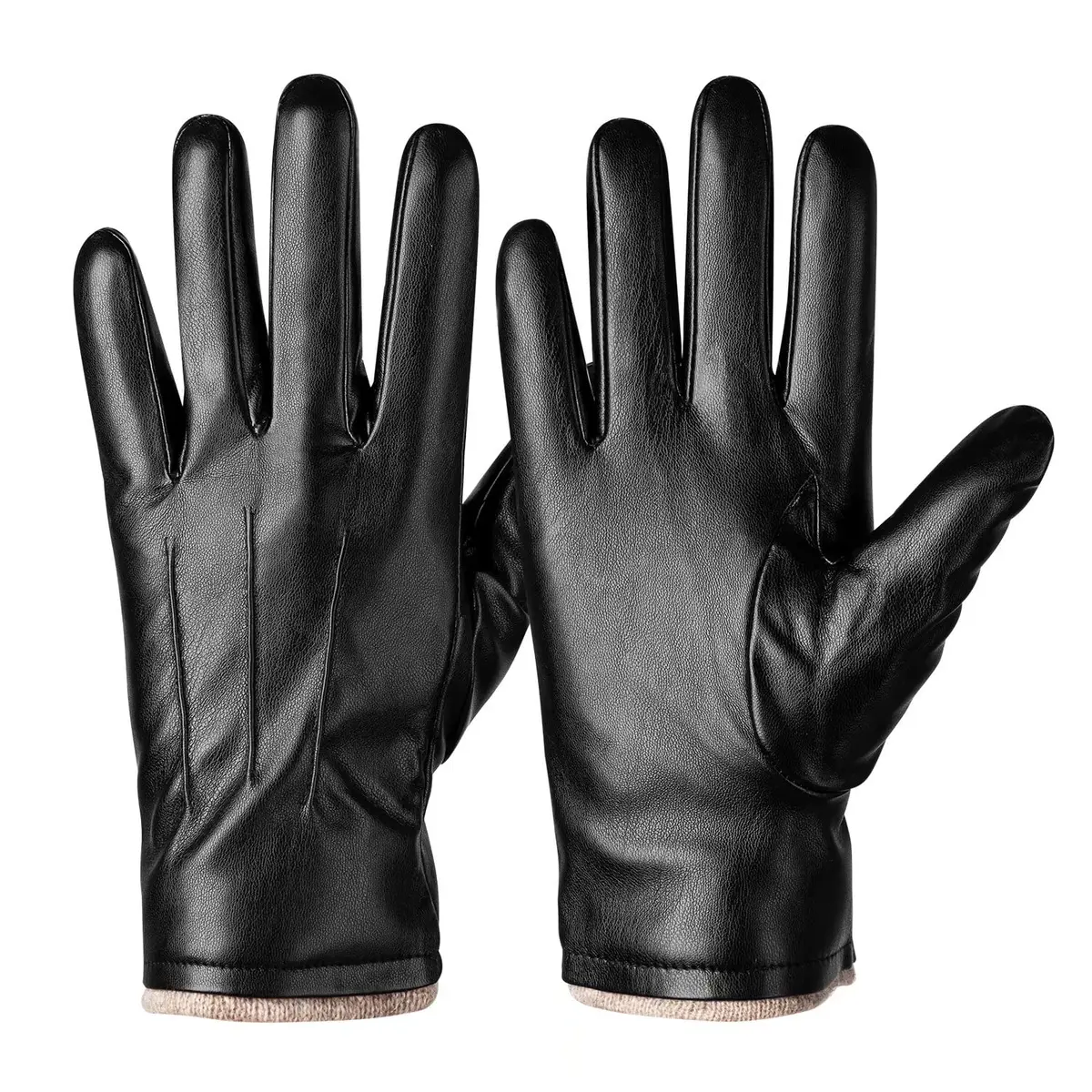 Alepo Men's Winter PU Leather Gloves with Wool Lining & Touchscreen Compatibility (Black, XXL) - main product image