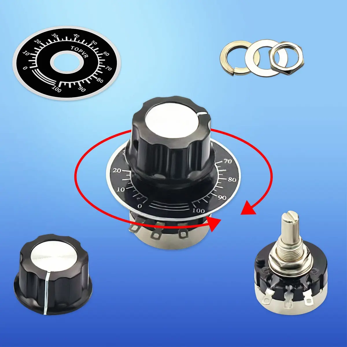 CenryKay RV24YN20S B503 50K Rotary Potentiometer with Knobs & Dials, 6mm Shaft, 20mm Length | Precise Control for Audio & Circuit DIY - view 6