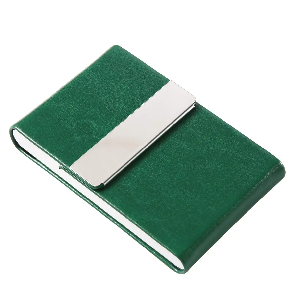 JuneLsy Professional PU Leather Business Card Holder Case with Magnetic Shut - Dark Green | Holds 15-20 Cards - main product image