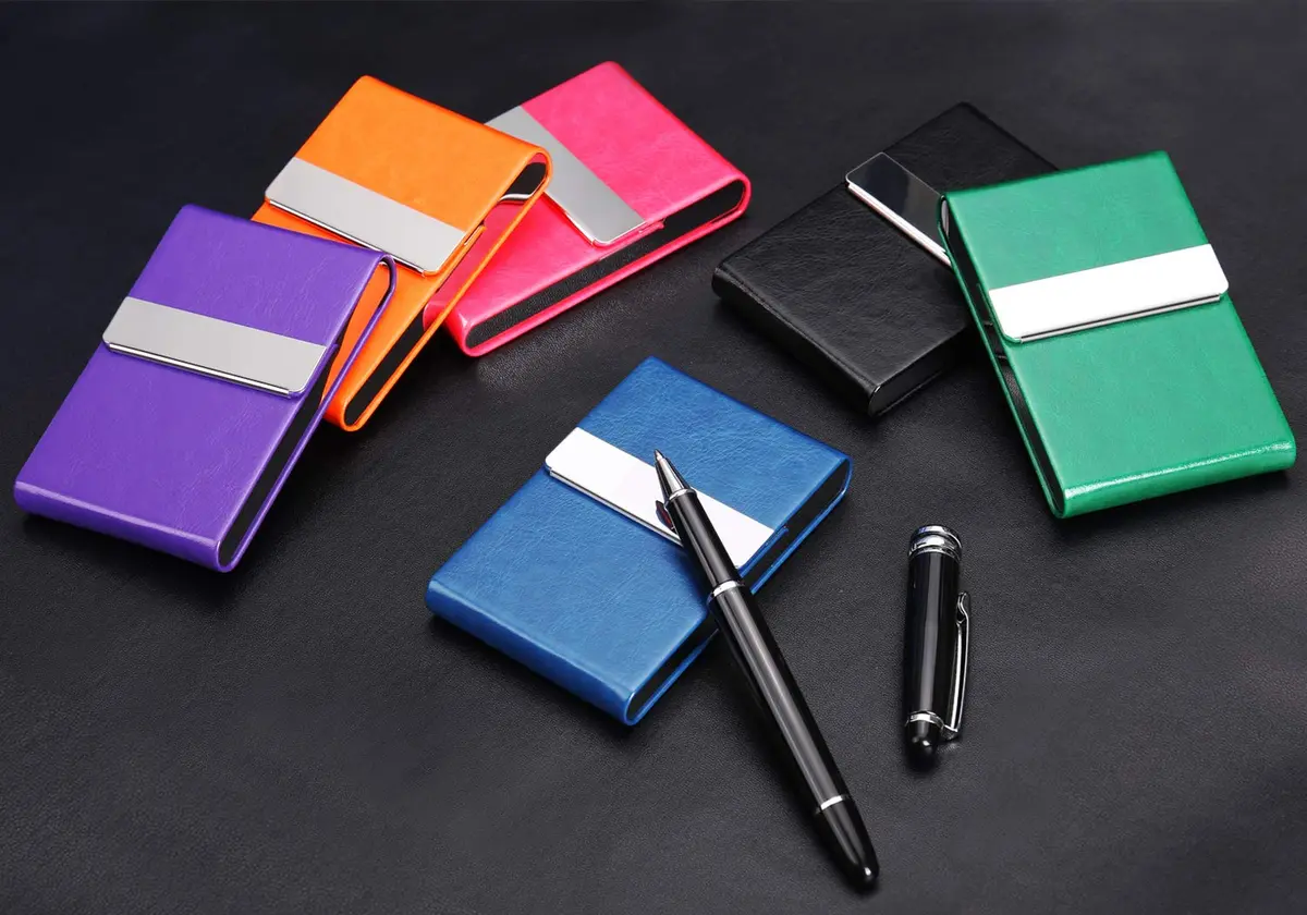 JuneLsy Professional PU Leather Business Card Holder Case with Magnetic Shut - Dark Green | Holds 15-20 Cards - view 2