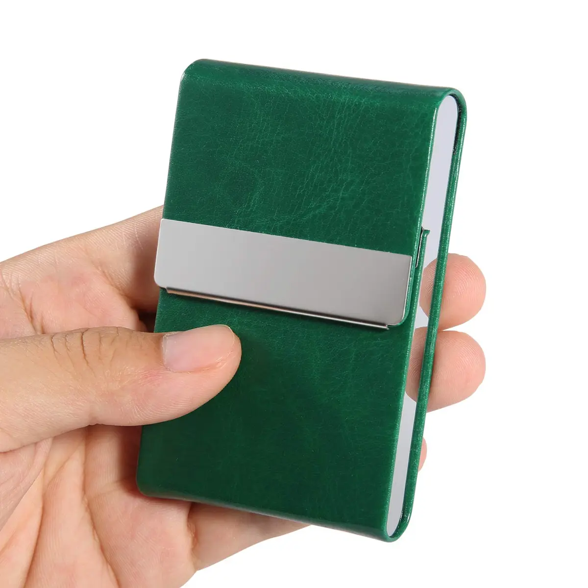 JuneLsy Professional PU Leather Business Card Holder Case with Magnetic Shut - Dark Green | Holds 15-20 Cards - view 3