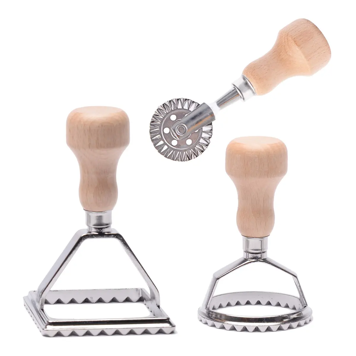 MASTER FENG Pasta Maker & Ravioli Cutter Set | Manual Aluminum Mold with Wooden Handle (MF-146) - main product image