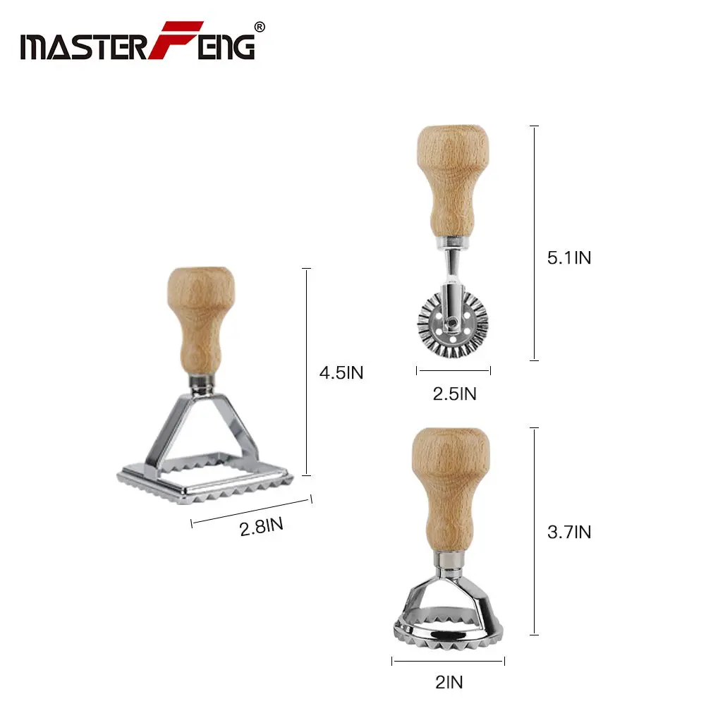 MASTER FENG Pasta Maker & Ravioli Cutter Set | Manual Aluminum Mold with Wooden Handle (MF-146) - view 2