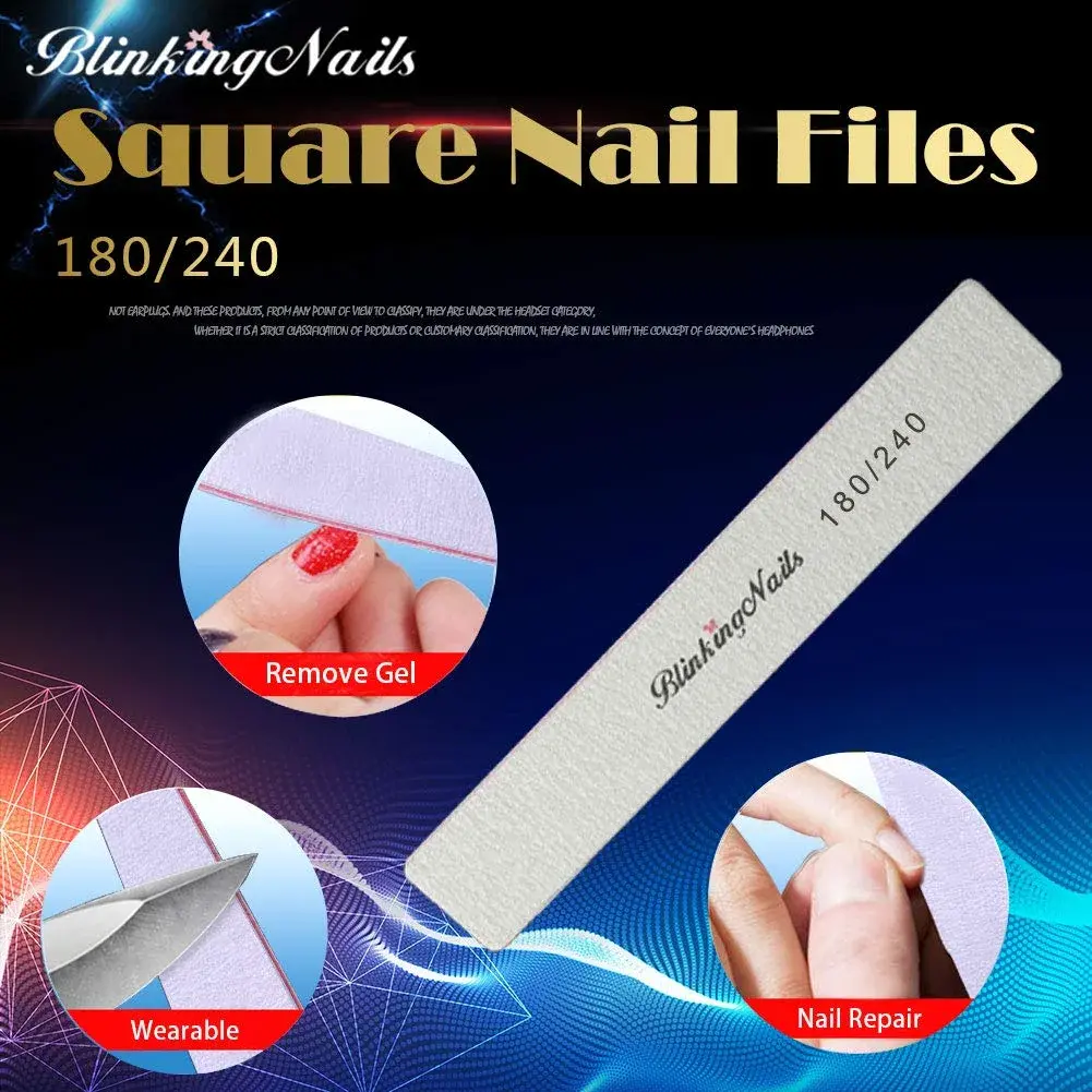 BlinkingNails 180/240 Grit Nail File Set (10 Count, 17.8cm) | Professional Double-Sided Emery Boards for Natural & Acrylic Nails - view 2
