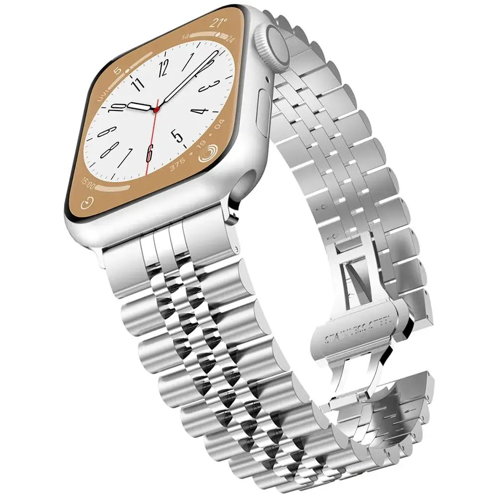 baozai Silver Stainless Steel Watch Band for Apple Watch Ultra 3/2/1, 46mm/49mm/45mm/44mm/42mm - main product image