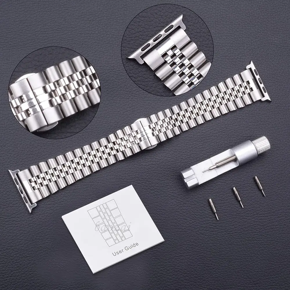 baozai Silver Stainless Steel Watch Band for Apple Watch Ultra 3/2/1, 46mm/49mm/45mm/44mm/42mm - view 4