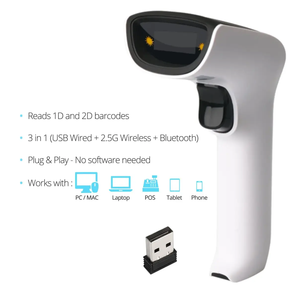 ScanAvenger Wireless Portable 1D&2D Bluetooth Barcode Scanner 8.2cm (3.25in) x 19.6cm (7.7in) x 10.5cm (4.1in) | Scans QR Codes & Inventory - view 5