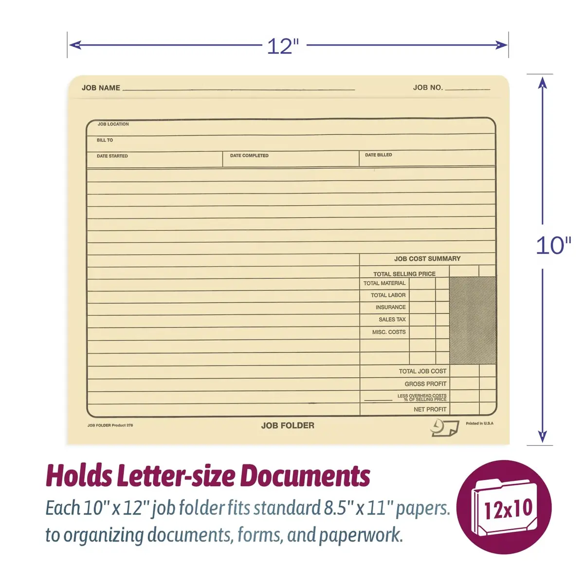 NextDayLabels Job Folders Manila File Jacket 10" x 12" | Heavyweight, Preprinted, USA Made - view 3