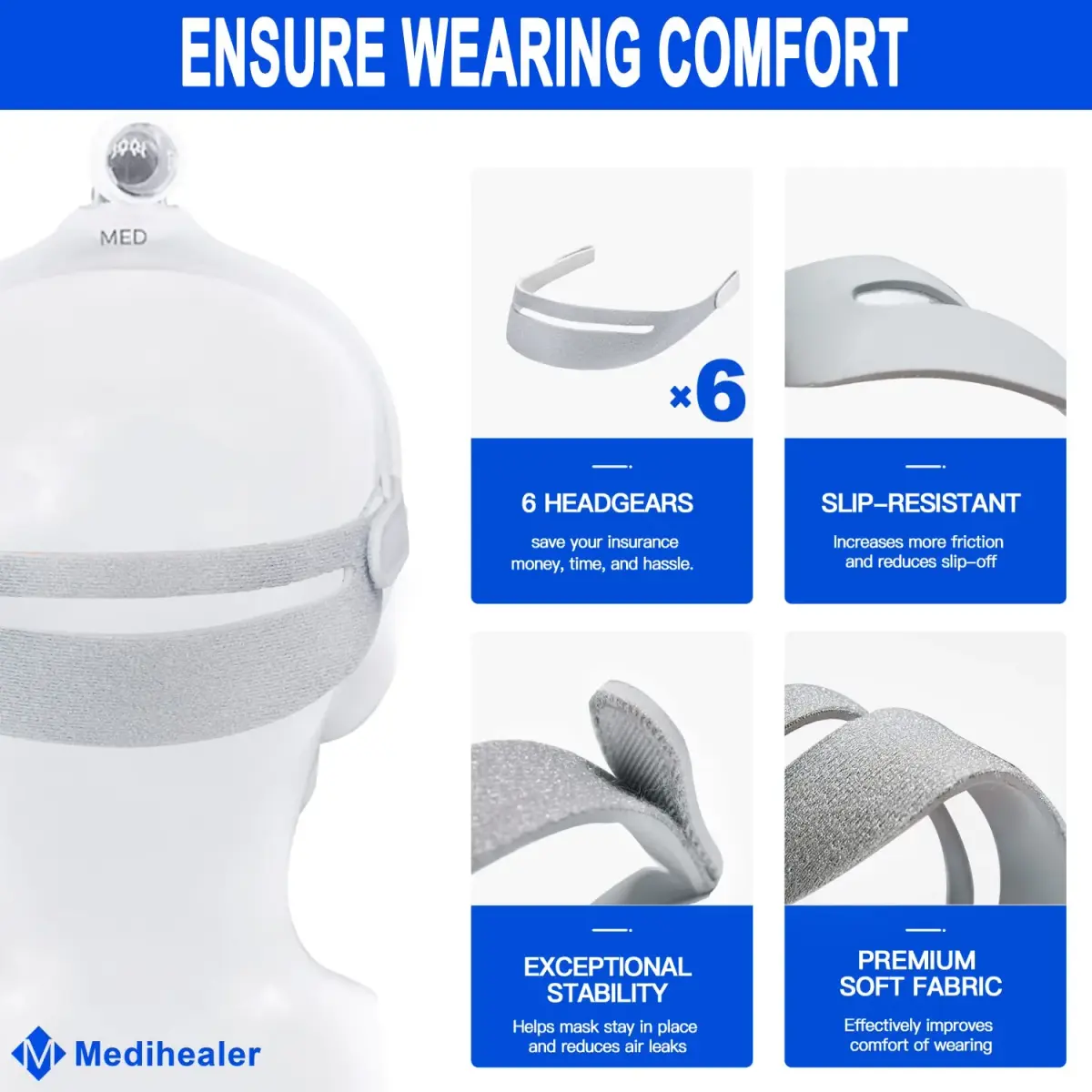 Medihealer 6 Pack Headgear Straps for DreamWear Original Version | Soft, Adjustable, Slip-Resistant CPAP Mask Fit - view 2