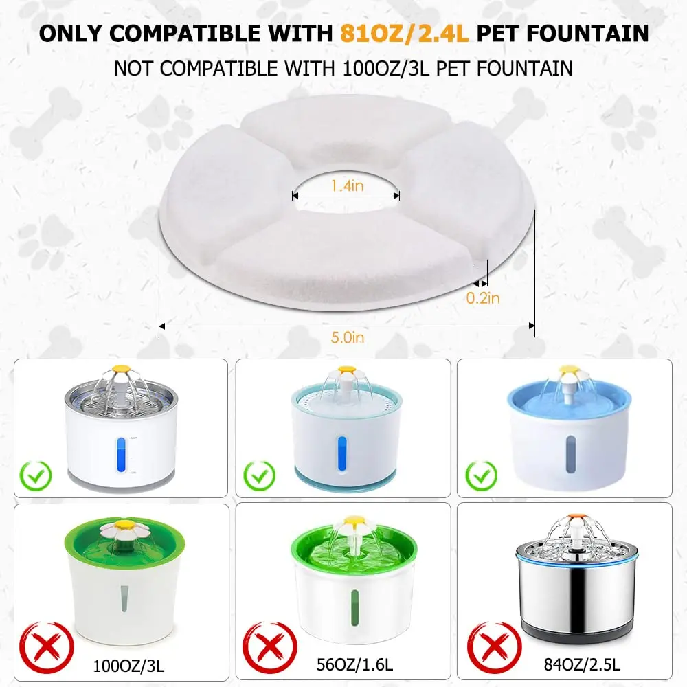 Comsmart Pet Fountain Replacement Filters 8 Pack | Triple Filtration System for 2.4L Fountains - view 2