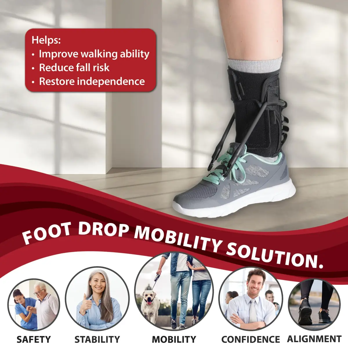 Core Products FootFlexor Foot Drop Brace for Walking with Adjustable Dorsiflexion Support, XS/S | USA-Assembled Orthopedic Brace for Natural Gait - view 2