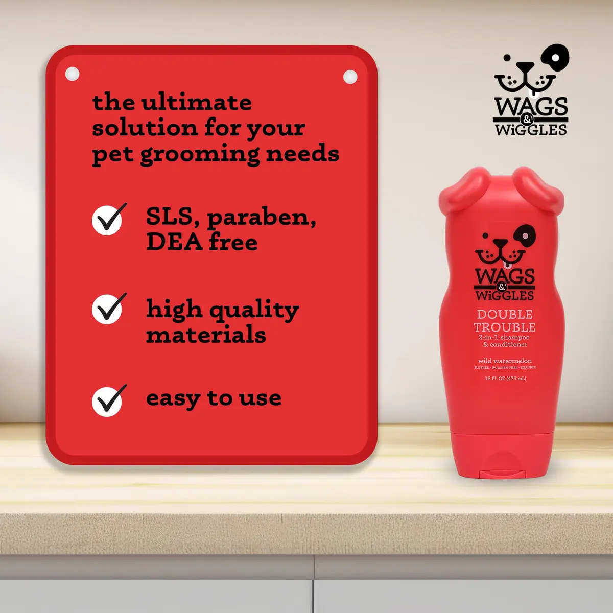 Wags & Wiggles 2-in-1 Dog Shampoo & Conditioner Fruity Watermelon 473ml (16 Fl Oz) | Gentle pH-Balanced Formula for All Dogs - view 5