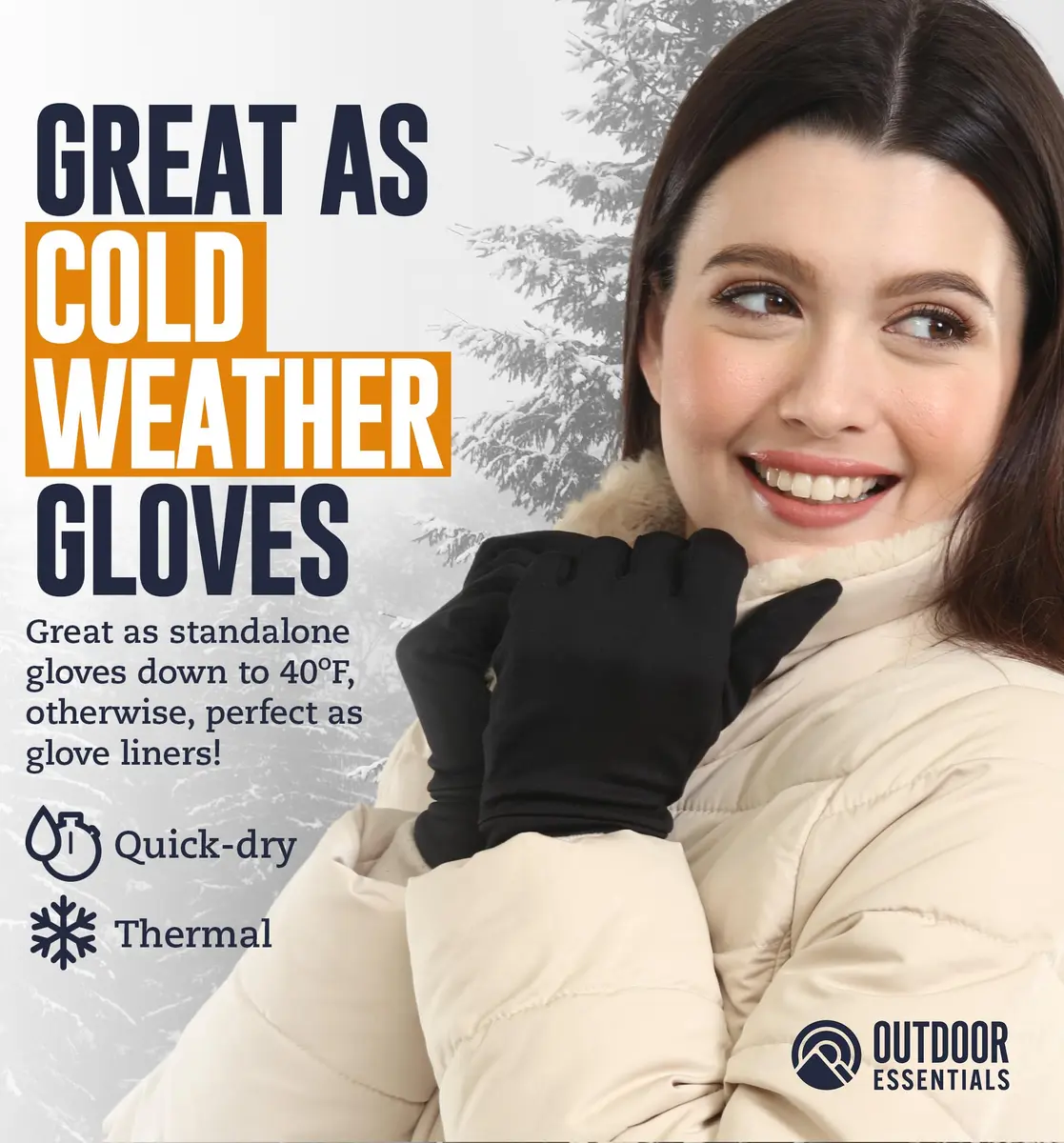 OutdoorEssentials Touchscreen Winter Liners - Medium-Large Black | Warm, Quick-Drying, Stretch Gloves for Cold Weather & Hiking - view 3