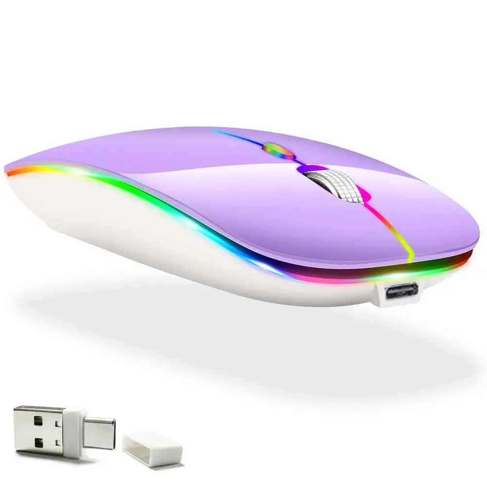 KLO Rechargeable Bluetooth 5.2/3.0/Type-C/USB-2.4G Mouse for MacBook/iPad, Wireless Mouse for Laptop/PC (Purple) - main product image