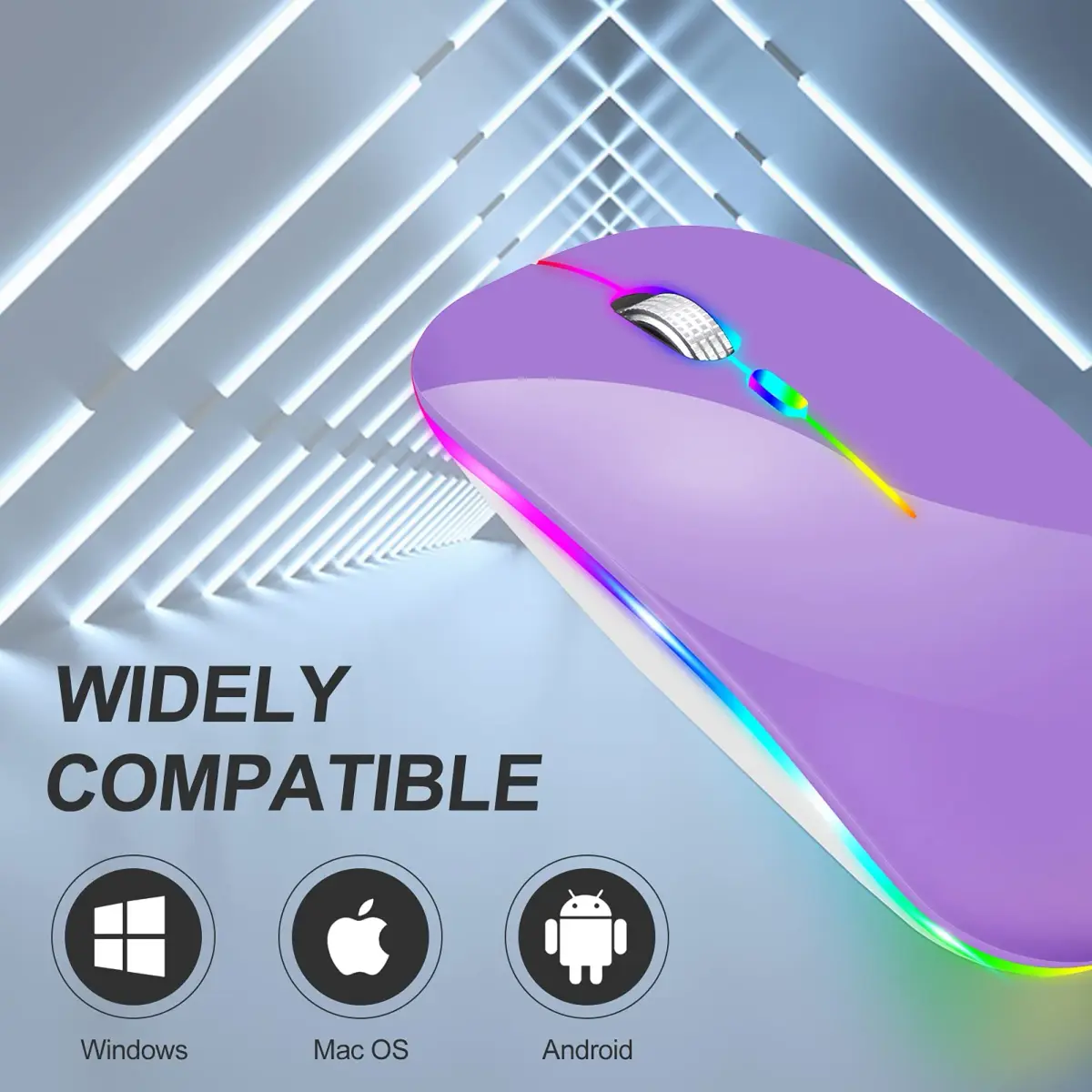 KLO Rechargeable Bluetooth 5.2/3.0/Type-C/USB-2.4G Mouse for MacBook/iPad, Wireless Mouse for Laptop/PC (Purple) - view 3