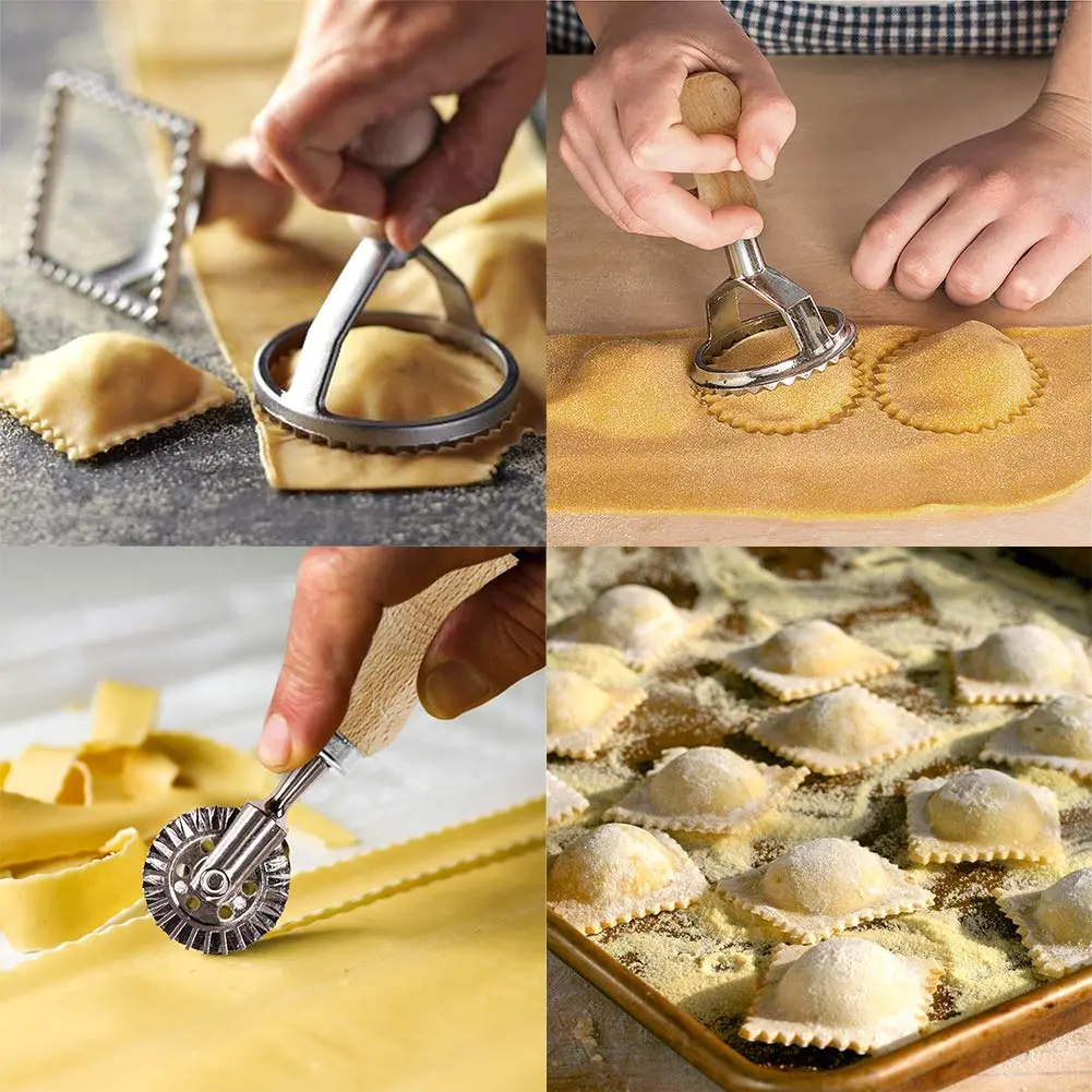MASTER FENG Pasta Maker Set with Ravioli Stamp & Roller Wheel, Aluminum & Beechwood, 4 pcs | Perfect for Homemade Pasta & Ravioli - view 5