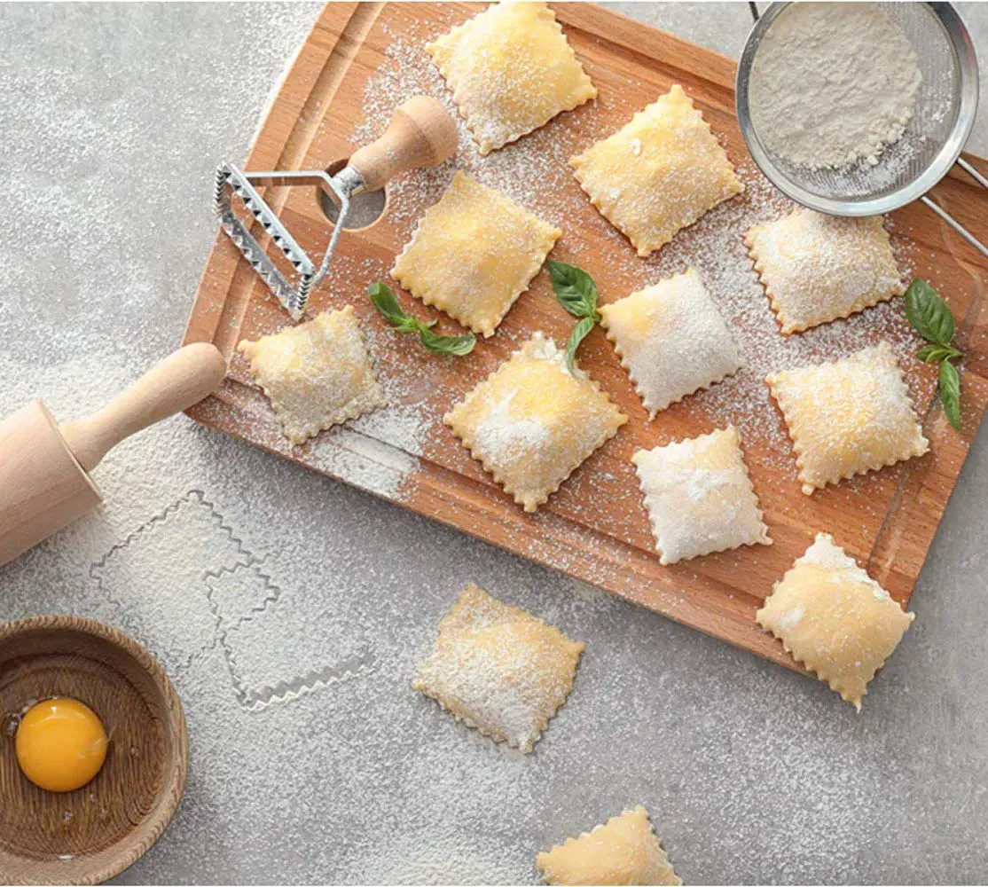 MASTER FENG Pasta Maker Set with Ravioli Stamp & Roller Wheel, Aluminum & Beechwood, 4 pcs | Perfect for Homemade Pasta & Ravioli - view 4