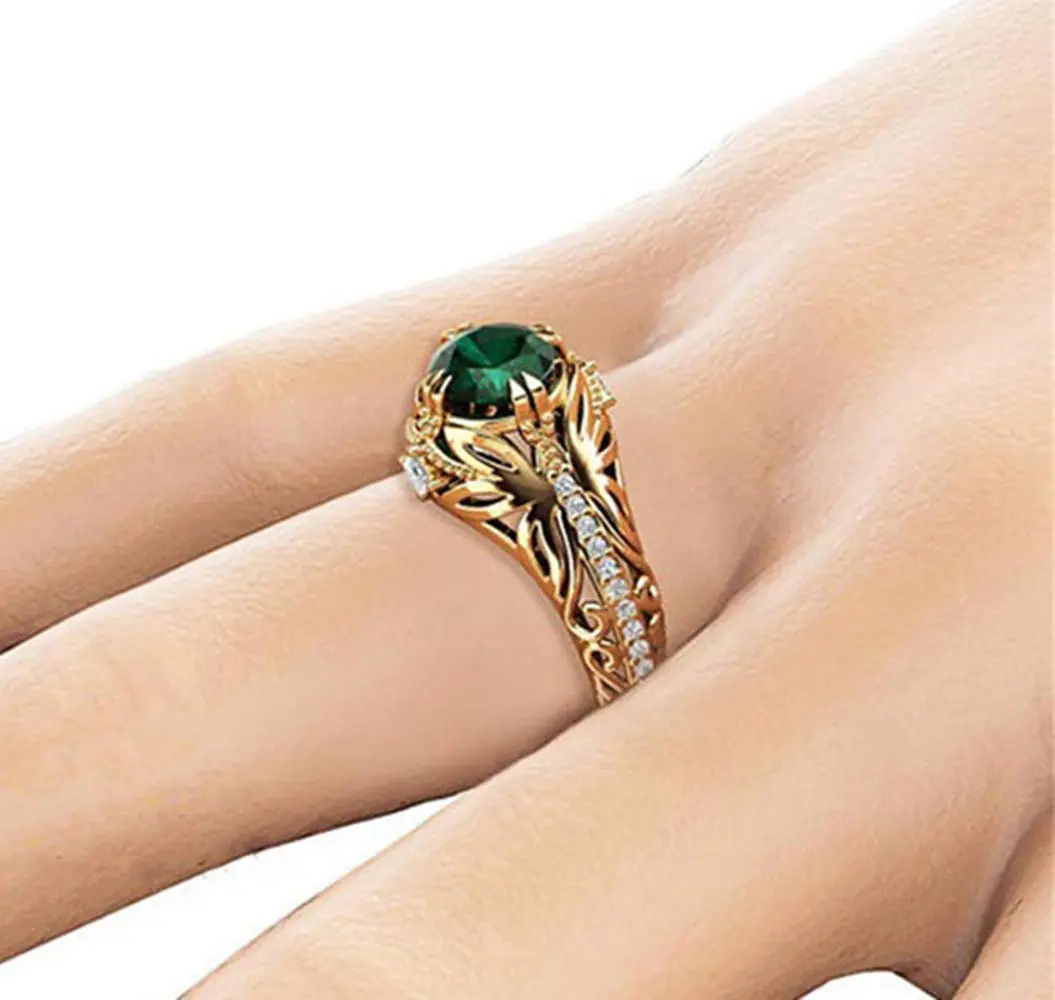 Goldenchen Fashion Jewelry 14k Gold Plated Emerald Diamond Ring Women Anniversary Engagement Wedding Gemstone Ring (7) - main product image