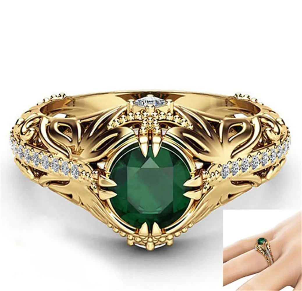 Goldenchen Fashion Jewelry 14k Gold Plated Emerald Diamond Ring Women Anniversary Engagement Wedding Gemstone Ring (7) - view 5