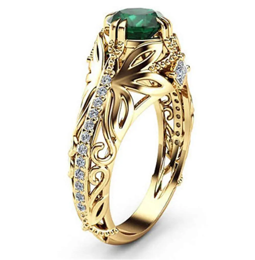 Goldenchen Fashion Jewelry 14k Gold Plated Emerald Diamond Ring Women Anniversary Engagement Wedding Gemstone Ring (7) - view 2