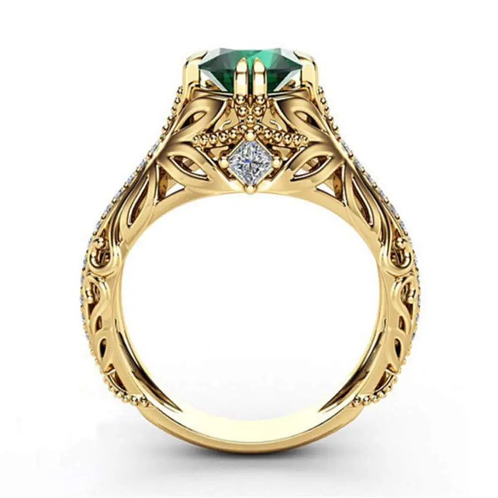 Goldenchen Fashion Jewelry 14k Gold Plated Emerald Diamond Ring Women Anniversary Engagement Wedding Gemstone Ring (7) - view 3