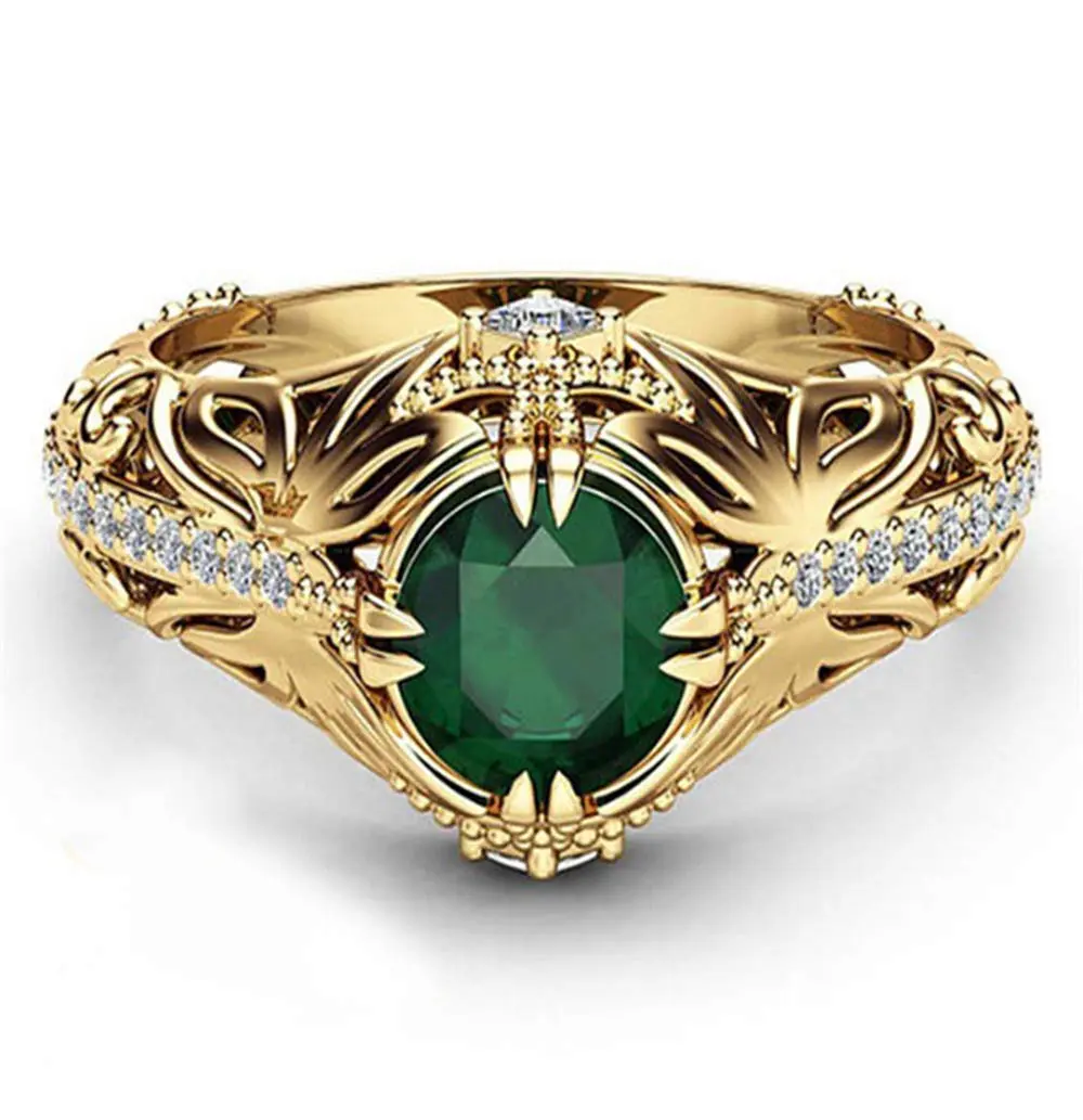Goldenchen Fashion Jewelry 14k Gold Plated Emerald Diamond Ring Women Anniversary Engagement Wedding Gemstone Ring (7) - view 4