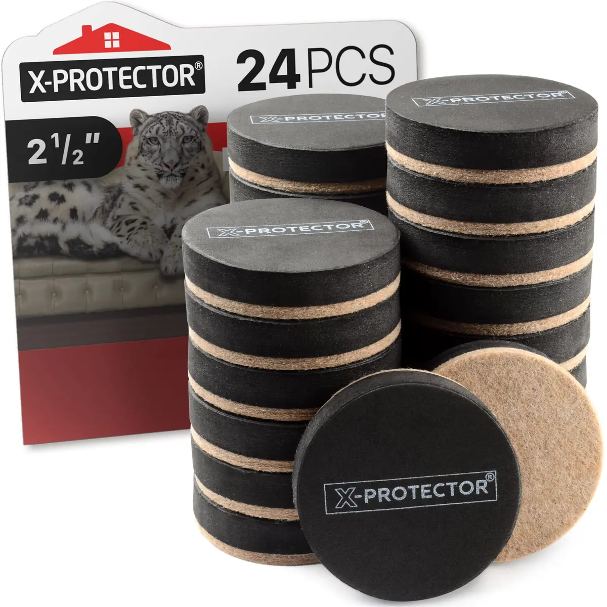 X-Protector Heavy Duty Felt Furniture Sliders 24 pcs | Protects Hardwood Floors & Easy Moving (110 chars) - main product image