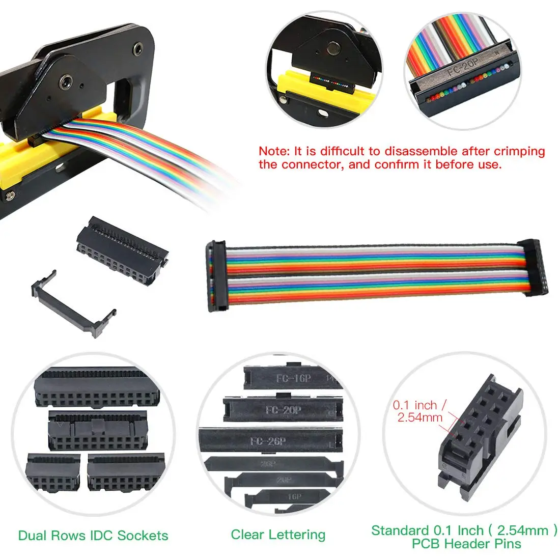 Keadic IDC Cable Connector Kit with Crimp Tool, 49 Pieces FC-10/16/20/26 Pin Female Header 2.54mm Pitch | For Flat Ribbon Cable Assembly - view 6