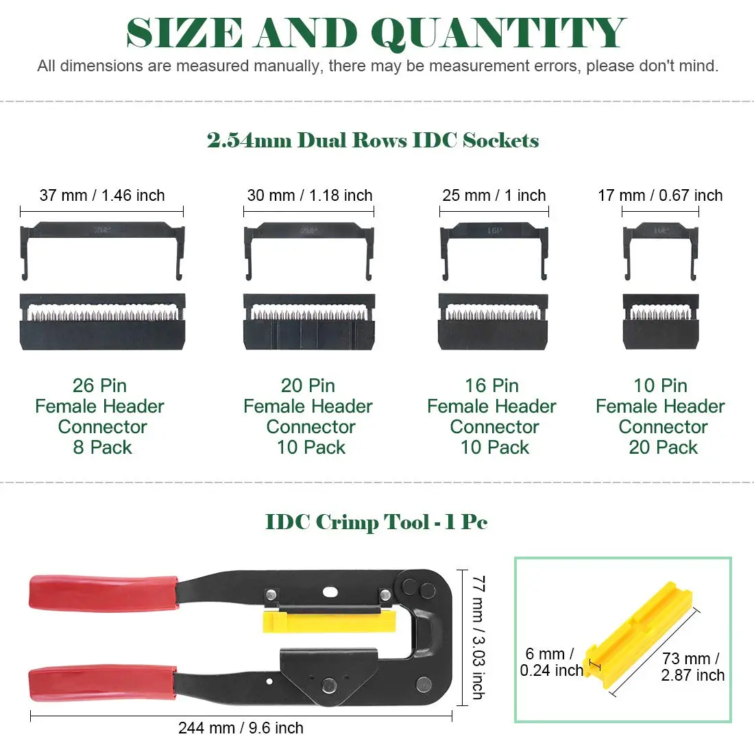 Keadic IDC Cable Connector Kit with Crimp Tool, 49 Pieces FC-10/16/20/26 Pin Female Header 2.54mm Pitch | For Flat Ribbon Cable Assembly - view 2