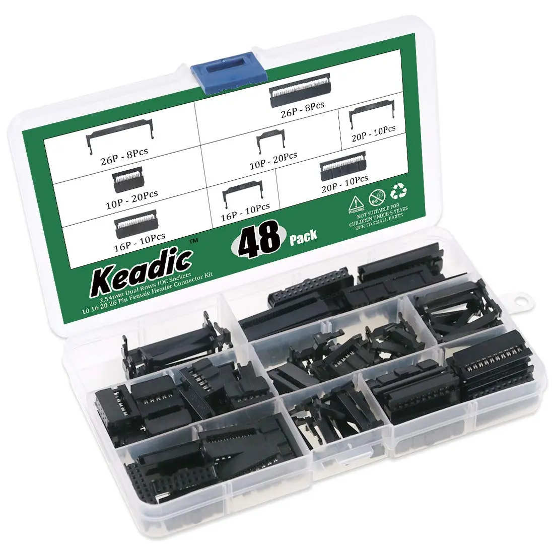 Keadic IDC Cable Connector Kit with Crimp Tool, 49 Pieces FC-10/16/20/26 Pin Female Header 2.54mm Pitch | For Flat Ribbon Cable Assembly - view 4