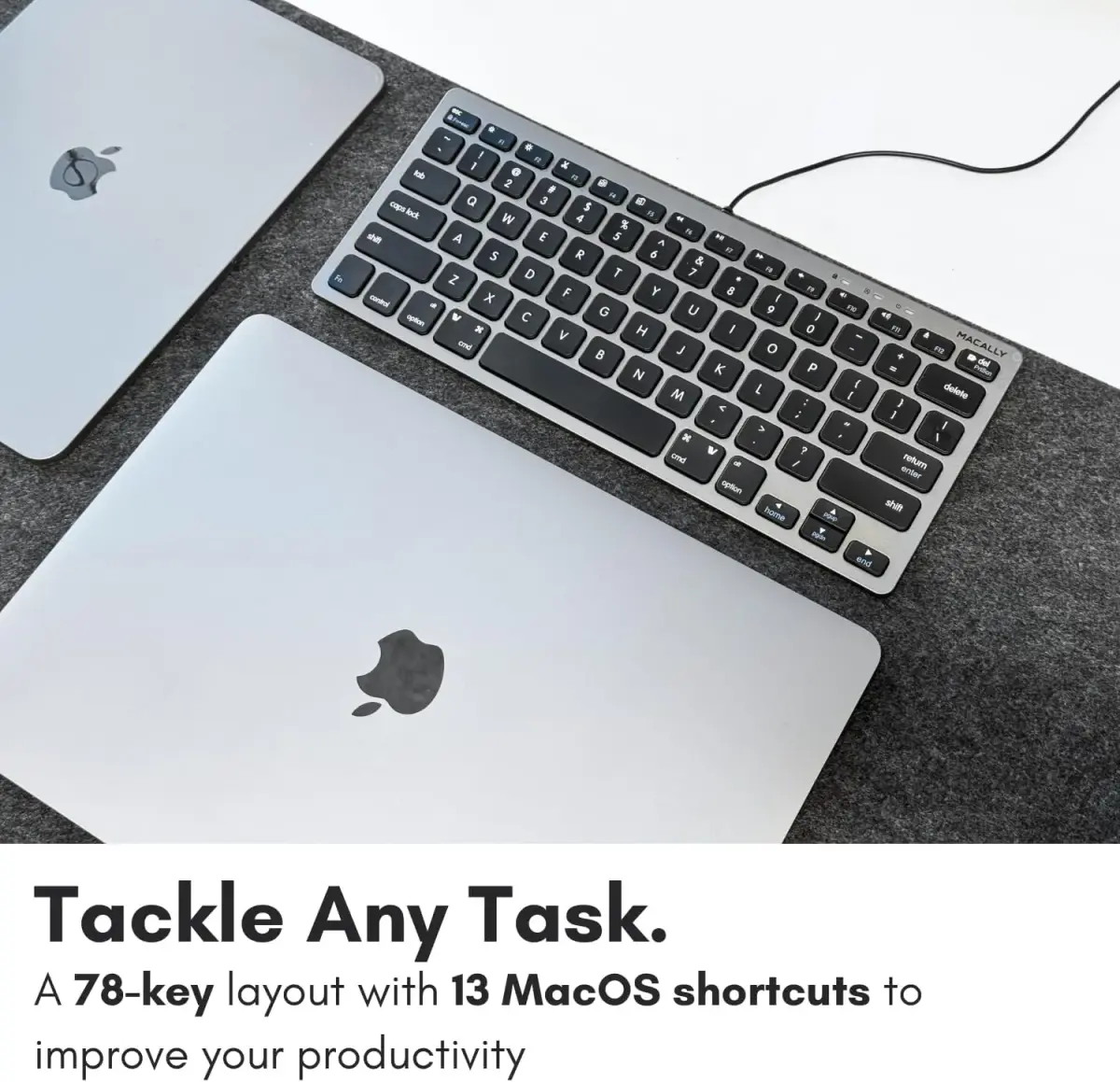 Macally SlimkeyCSG Wired USB Keyboard for Mac & Windows - 78 Scissor Keys, 13 Shortcut Keys, Compact Mini Design - Space Grey - view 5