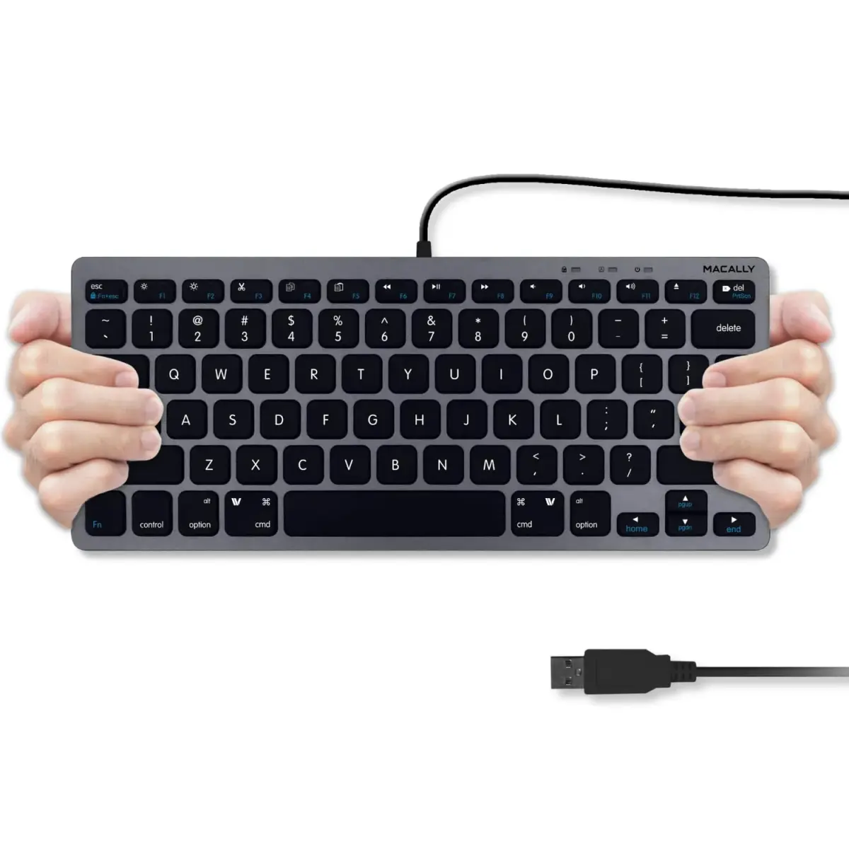Macally SlimkeyCSG Wired USB Keyboard for Mac & Windows - 78 Scissor Keys, 13 Shortcut Keys, Compact Mini Design - Space Grey - view 8