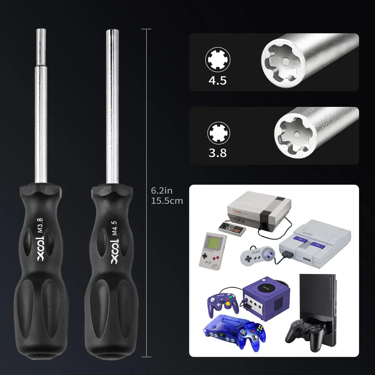 XOOL 17-in-1 Gamebit & Tri-Wing Screwdriver Repair Tool Kit, Compatible with Nintendo Switch & Joy-Con, Game Boy, NES SNES, Wii DS GBA, 3.8mm & 4.5mm Gamebit, for Xbox & PlayStation Consoles - view 4