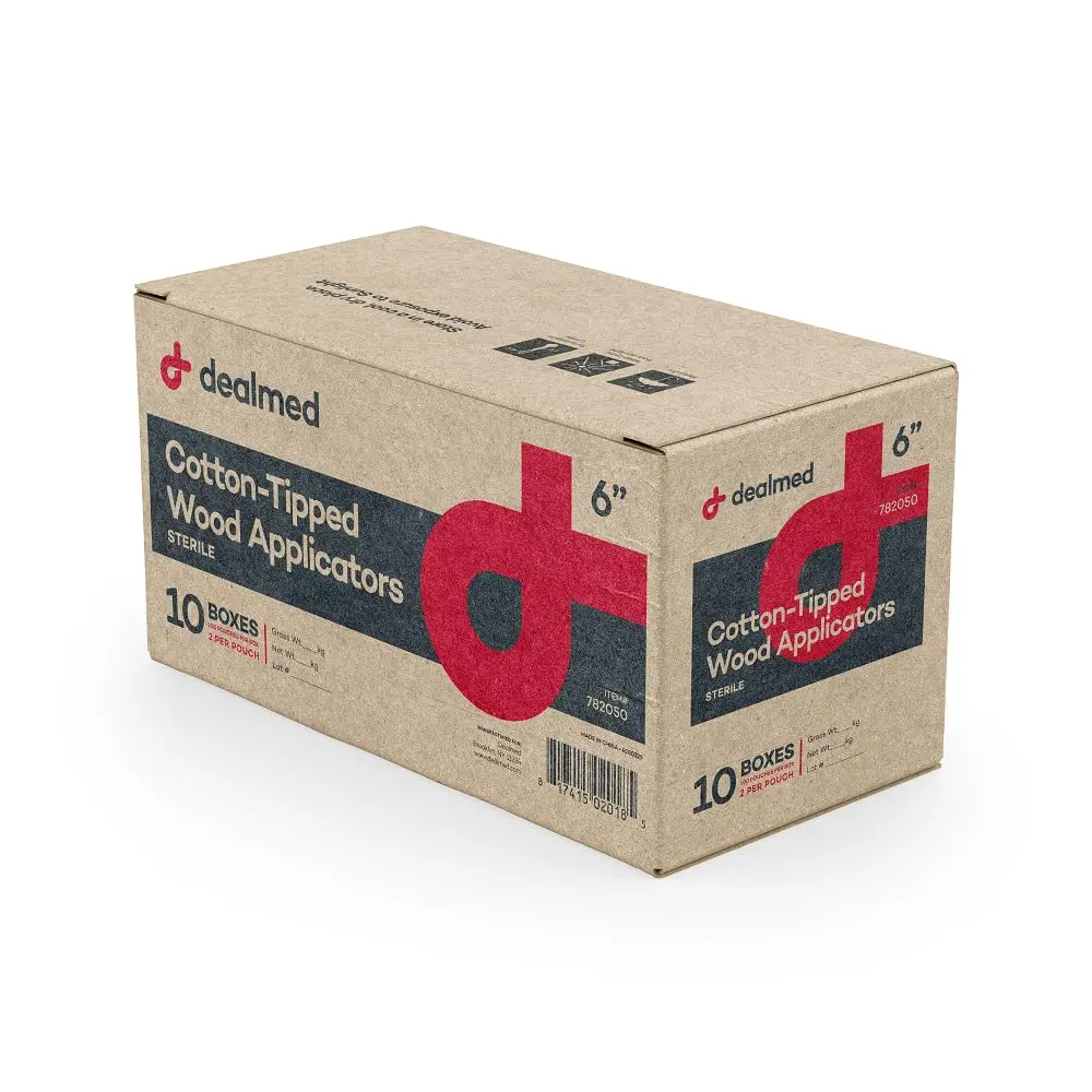 Dealmed 6 inch (15.24 cm) Sterile Cotton-Tipped Wood Applicators | 2000 Count Case for Medical Use - main product image