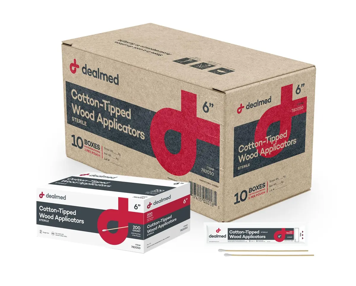 Dealmed 6 inch (15.24 cm) Sterile Cotton-Tipped Wood Applicators | 2000 Count Case for Medical Use - view 2