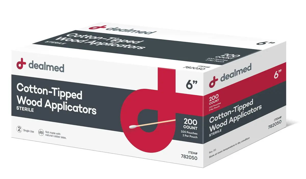 Dealmed 6 inch (15.24 cm) Sterile Cotton-Tipped Wood Applicators | 2000 Count Case for Medical Use - view 3