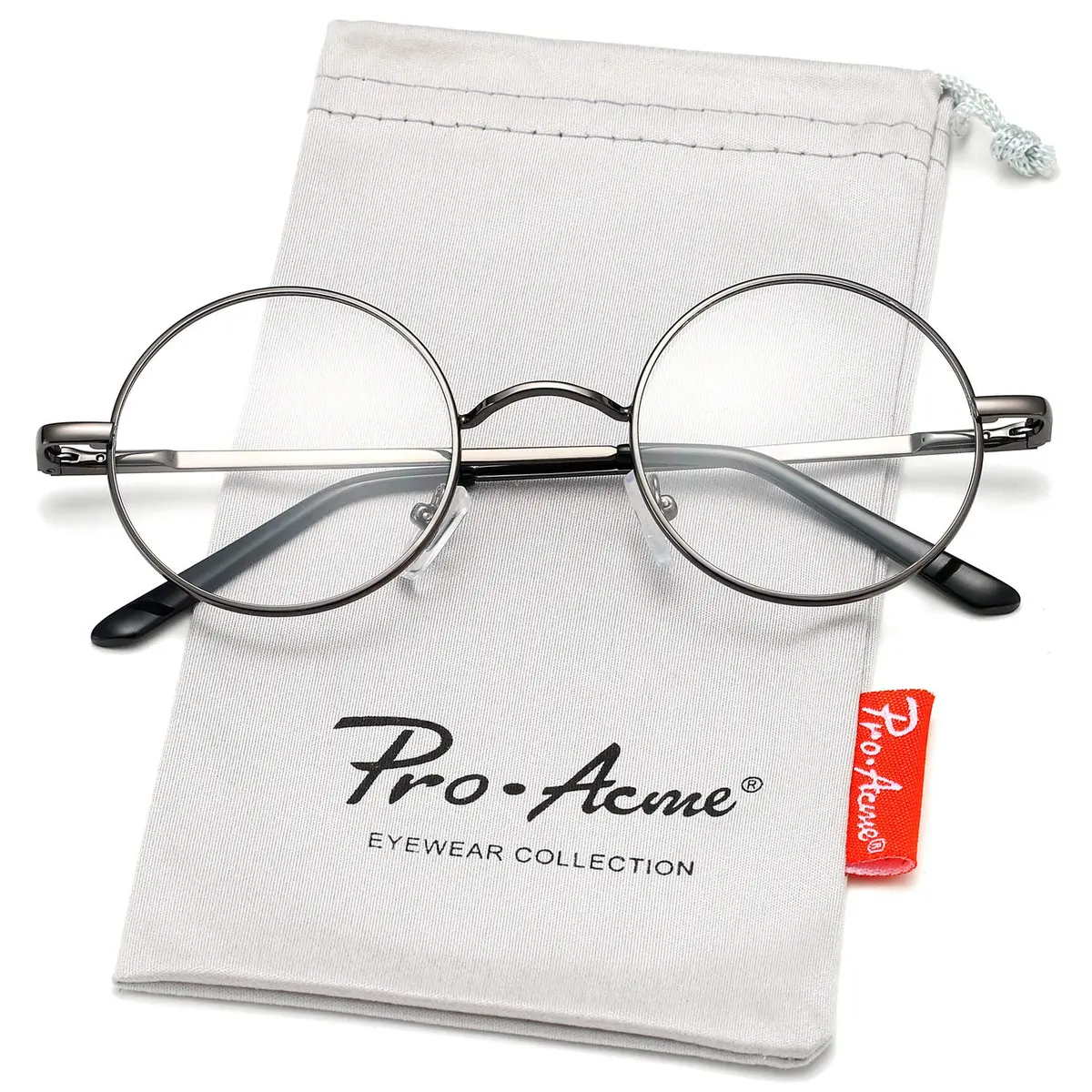 Pro Acme Non Prescription Clear Lens Glasses Retro Small Round Metal Frame (Gunmetal) | Classic Style with Comfortable Fit - view 5