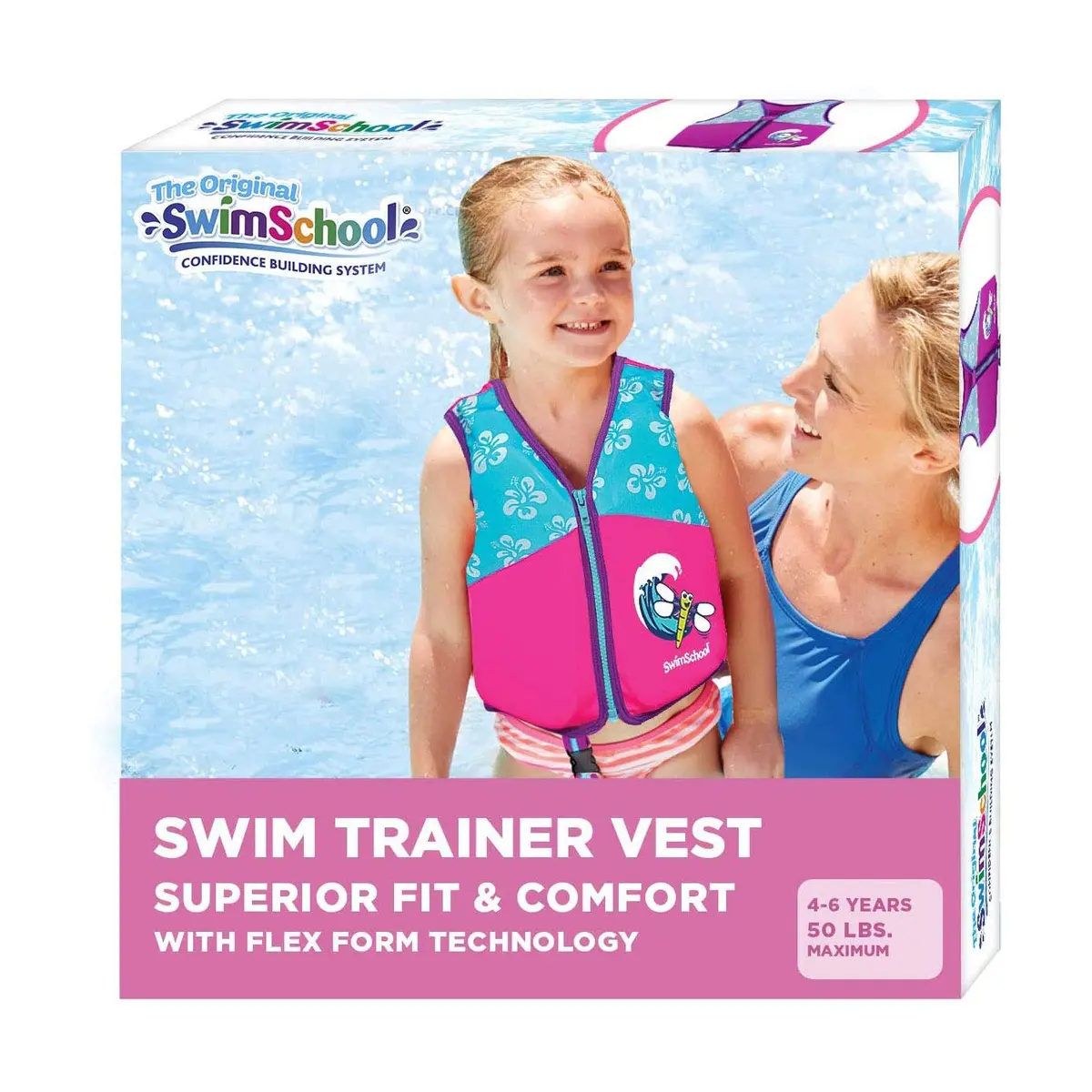 SwimSchool Water Flotation Device Swim Trainer Vest, Pink/Aqua, Medium/Large | Flex-Form Design, Padded Shoulders, Adjustable Safety Strap - view 5