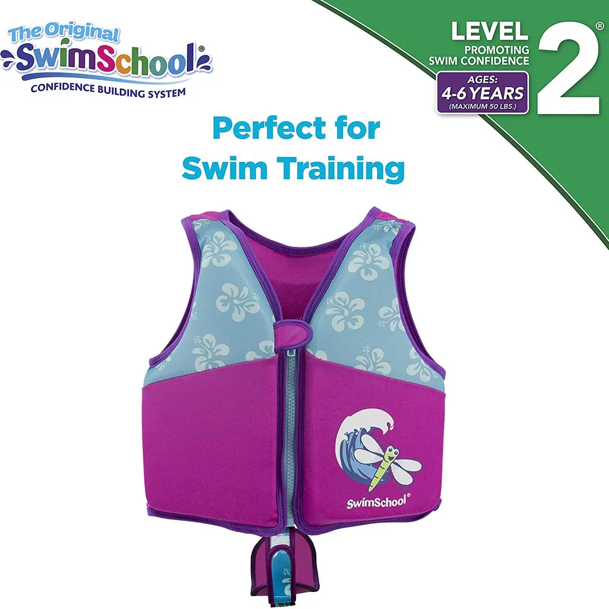 SwimSchool Water Flotation Device Swim Trainer Vest, Pink/Aqua, Medium/Large | Flex-Form Design, Padded Shoulders, Adjustable Safety Strap - view 3