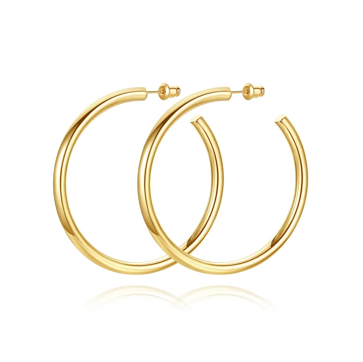 Howoo 14K Gold Plated Hoop Earrings for Women Chunky Hoop | Lightweight, Hypoallergenic, 55mm - main product image