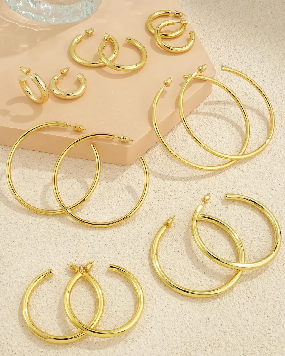 Howoo 14K Gold Plated Hoop Earrings for Women Chunky Hoop | Lightweight, Hypoallergenic, 55mm - view 6
