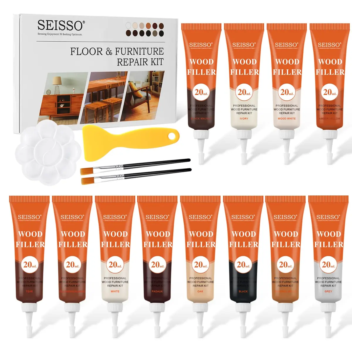 SEISSO 12 Colors Furniture Wood Floor Repair Kit | Scratch Cover & Filler for Wood Surfaces - main product image
