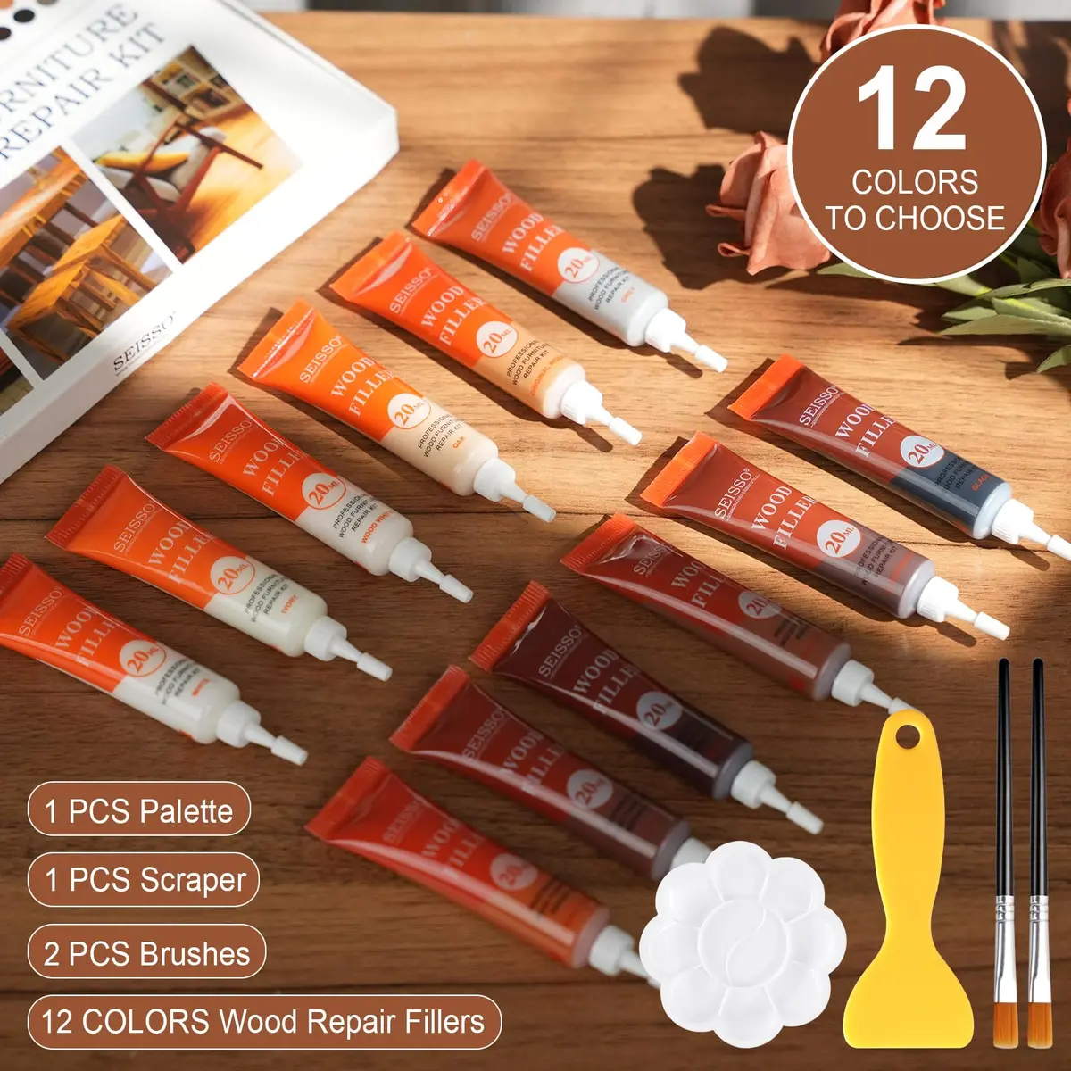 SEISSO 12 Colors Furniture Wood Floor Repair Kit | Scratch Cover & Filler for Wood Surfaces - view 4