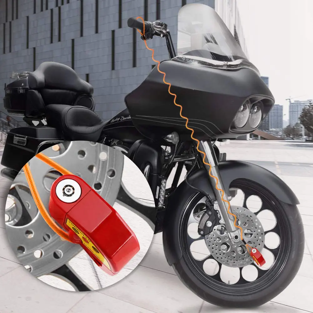 YOHOOLYO Red Motorcycle Alarm Disc Lock with 5ft Reminder Cable | Anti-Theft 110dB Waterproof Security - view 8