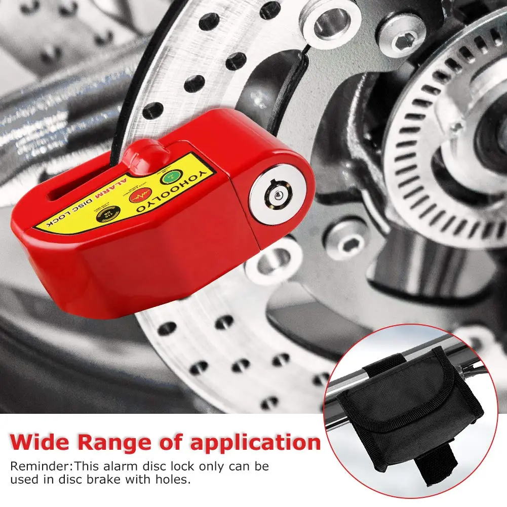 YOHOOLYO Red Motorcycle Alarm Disc Lock with 5ft Reminder Cable | Anti-Theft 110dB Waterproof Security - view 3