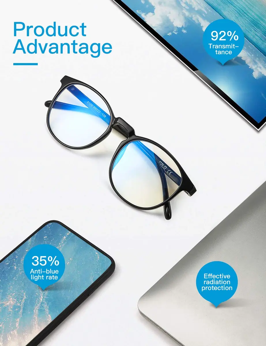 CNLO Blue Light Blocking Glasses, Computer Glasses, Anti Eyestrain, Lightweight TR90 Frame Eyeglasses, Unisex Adult, Black | Blocks Harmful Blue Light - view 3