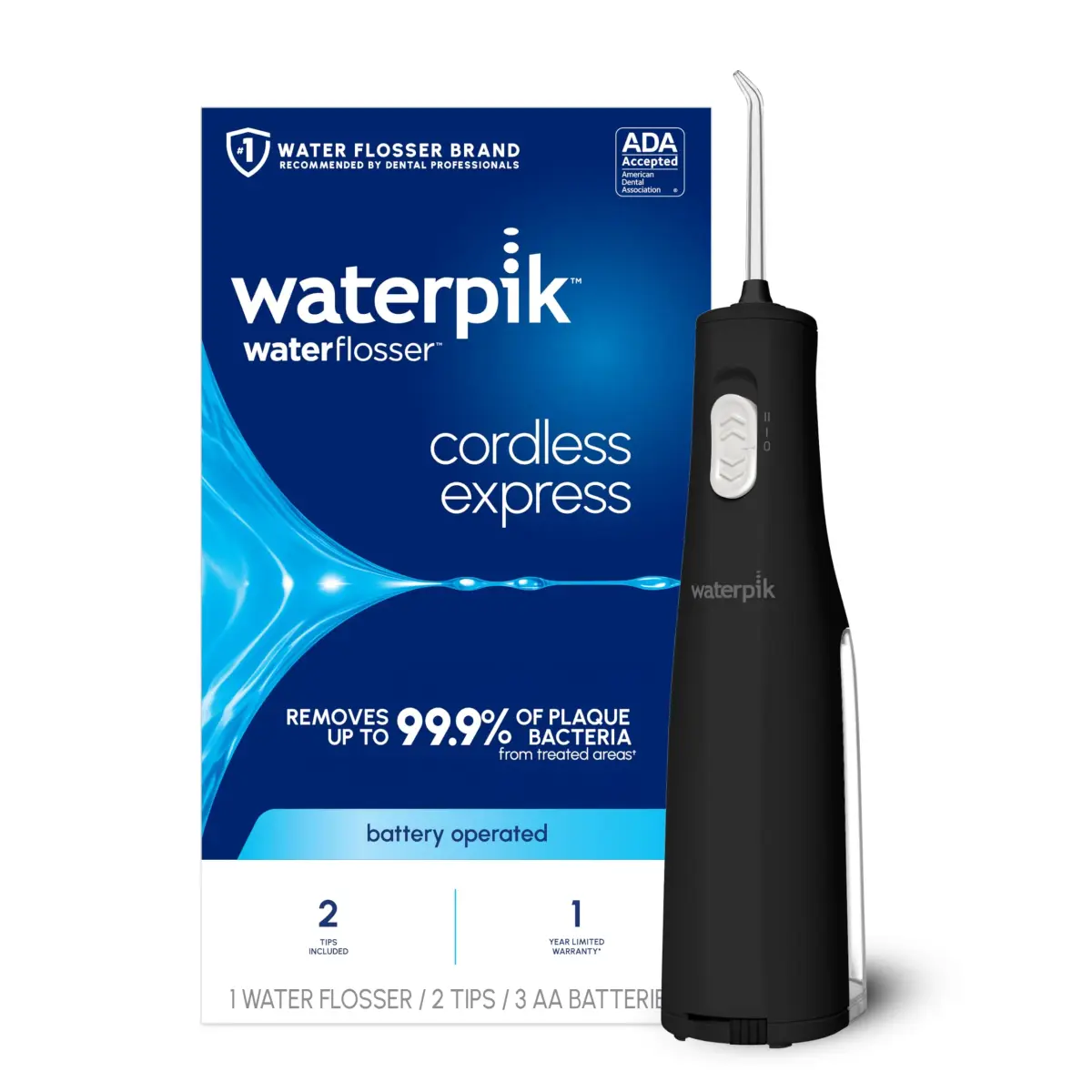 Waterpik Cordless Express Water Flosser WF-02 Black | ADA Accepted, Battery Operated, Waterproof - main product image