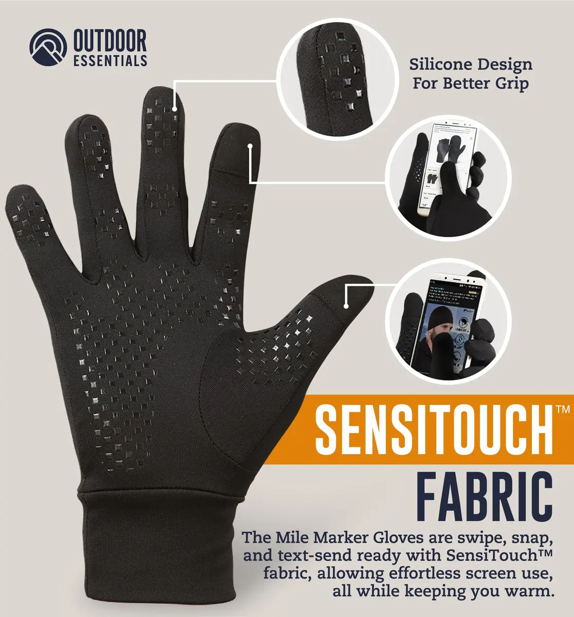 OutdoorEssentials Touchscreen Winter Gloves Black | Unisex Cold Weather Gloves for Men Women - view 2