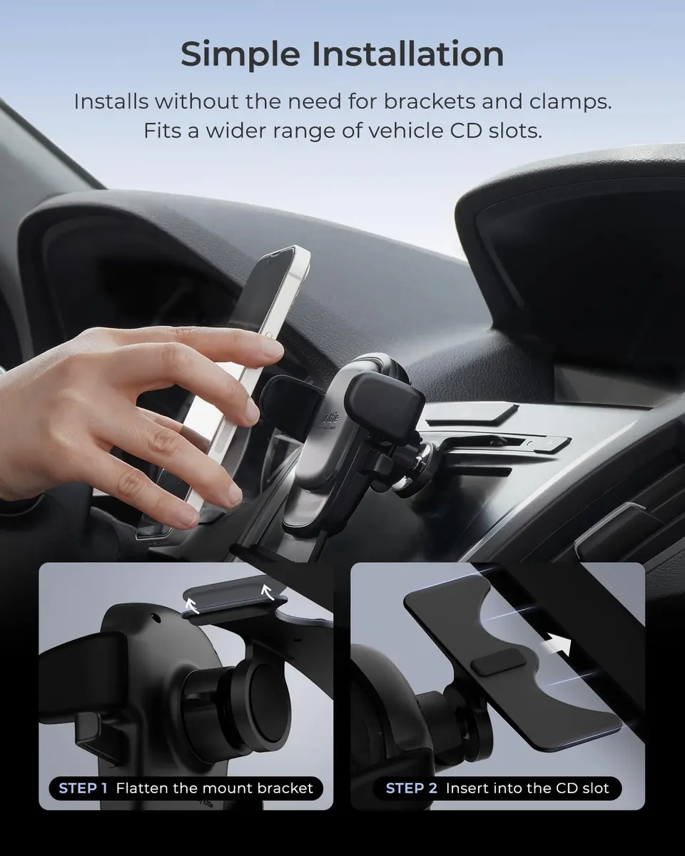 iOttie Easy One Touch Advanced CD Slot Car Phone Mount | Universal Smartphone Holder for iPhone, Samsung, LG, Google Pixel (Black) - view 4