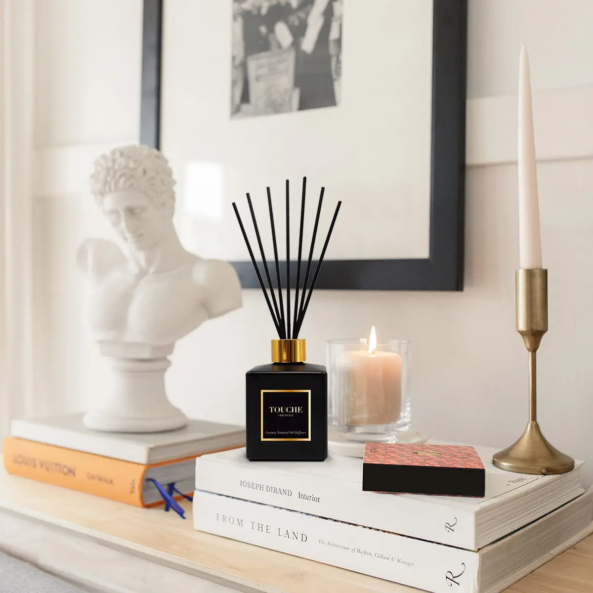 TOUCHE ORIGINALE Natural Reed Diffuser 120ml | Long Lasting Sandalwood & Jasmine Aroma - view 5